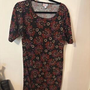 LuLaRoe Black Dress with Red and Purple Floral Pattern